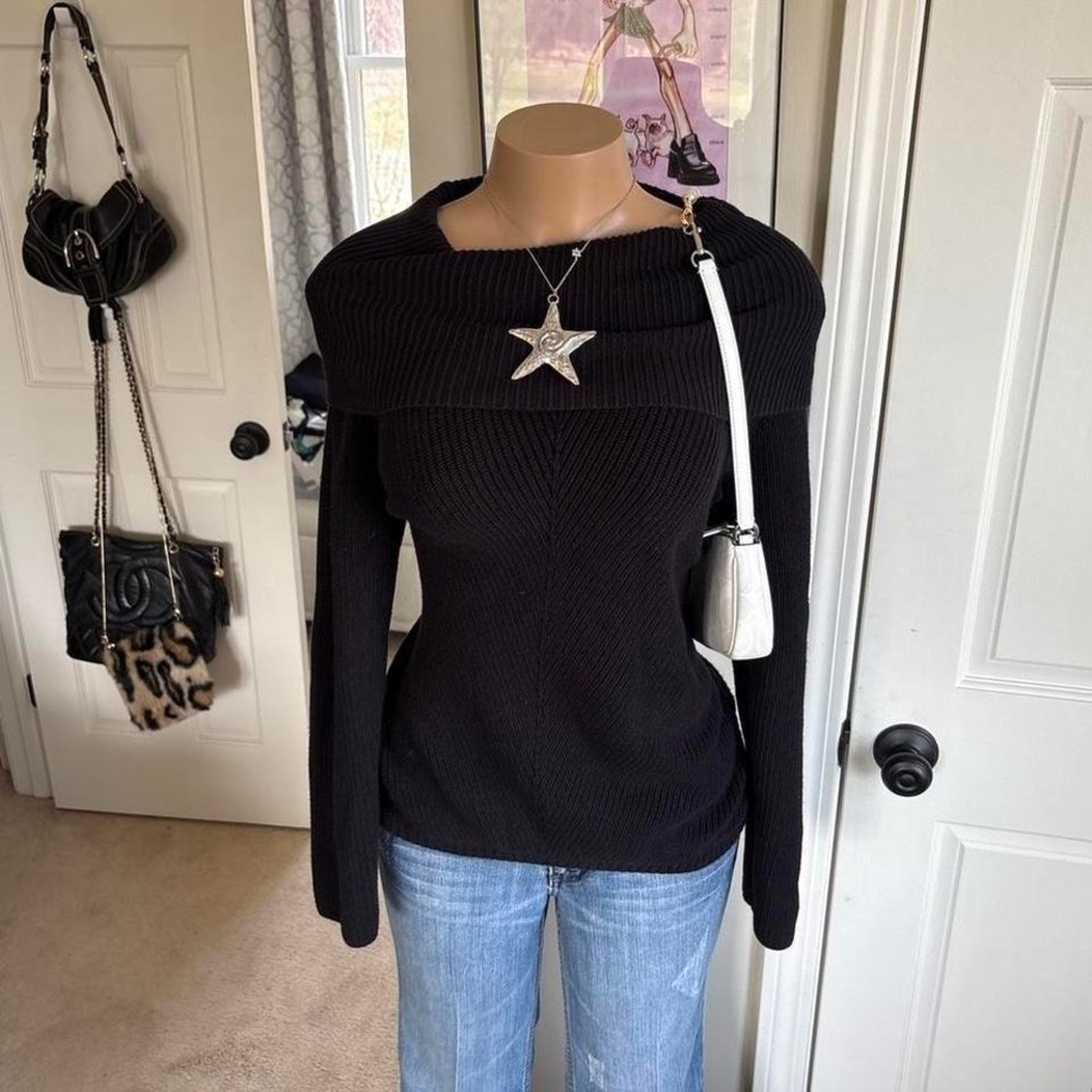 y2k 2000s grunge black cowl neck sweater